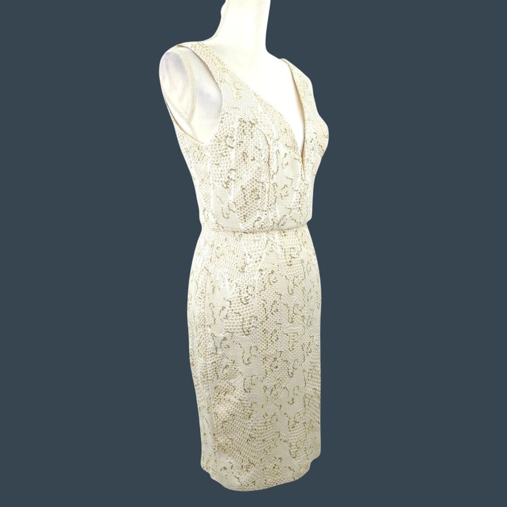 Bailey Blue Dress M Sequin Cocktail Stretchy Bodycon Lace Snake Pattern Sheath